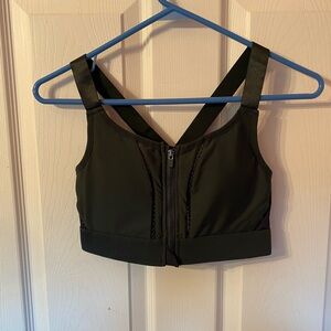 Fabletic zipper front sport top with bra.Green excellent shape! Criss/cross back